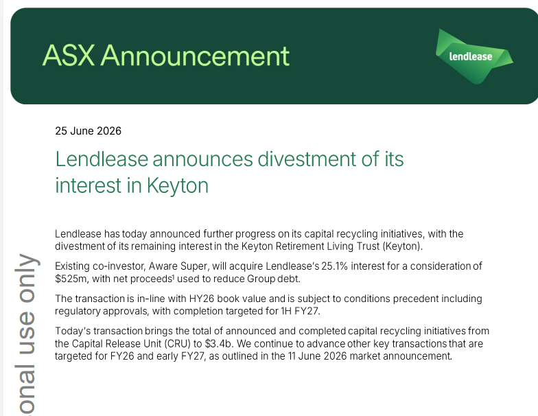 联实5.25亿澳元出售Keyton剩余股权，全面退出澳大利亚养老社区业务