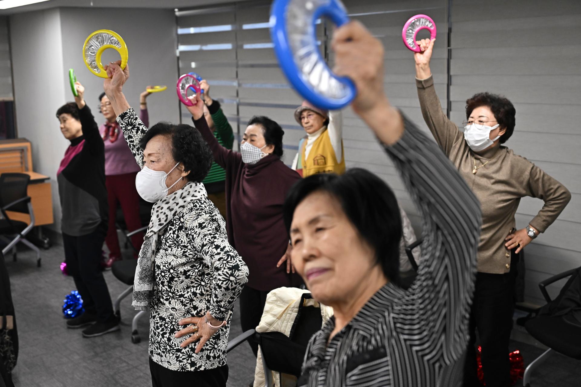 Residents gather for recreational activities at a senior welfare housing complex in Seoul's Gangbuk District, May 27, 2025. Korea Times photo by Jung Da-bin